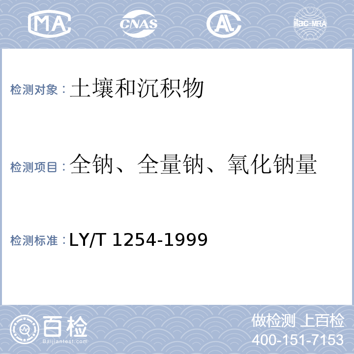 全钠、全量钠、氧化钠量 森林土壤全钾、全钠的测定 LY/T 1254-1999