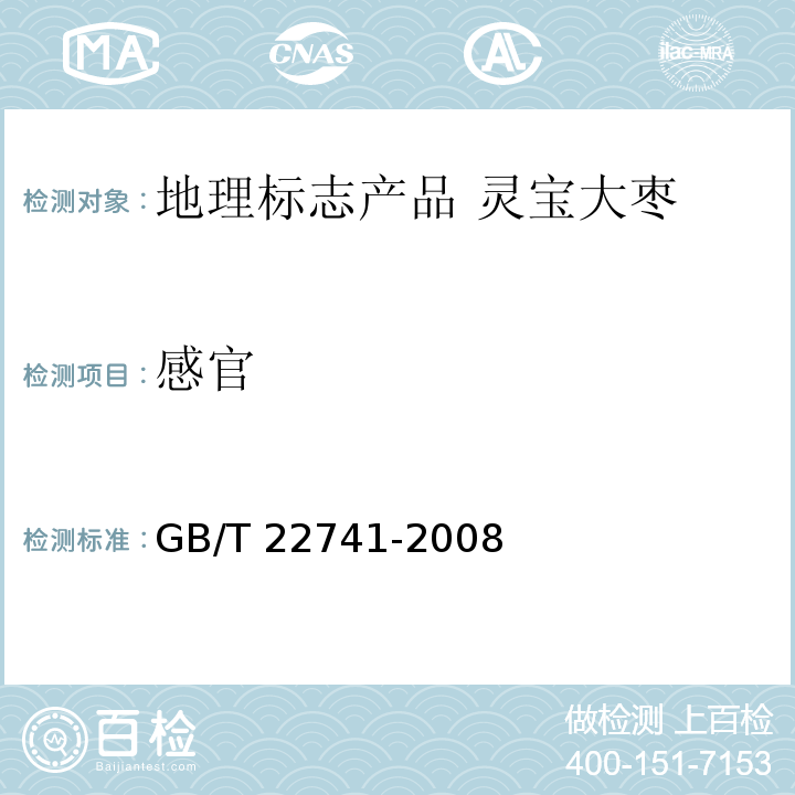 感官 地理标志产品 灵宝大枣 GB/T 22741-2008
