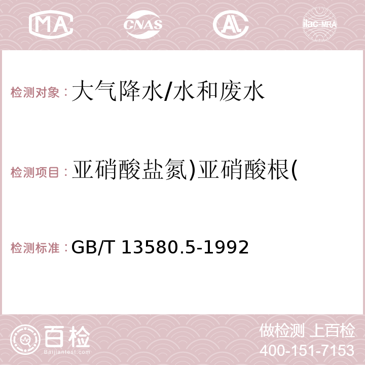 亚硝酸盐氮)亚硝酸根( 大气降水中氟、氯、亚硝酸盐、硝酸盐、硫酸盐的测定 离子色谱法/GB/T 13580.5-1992