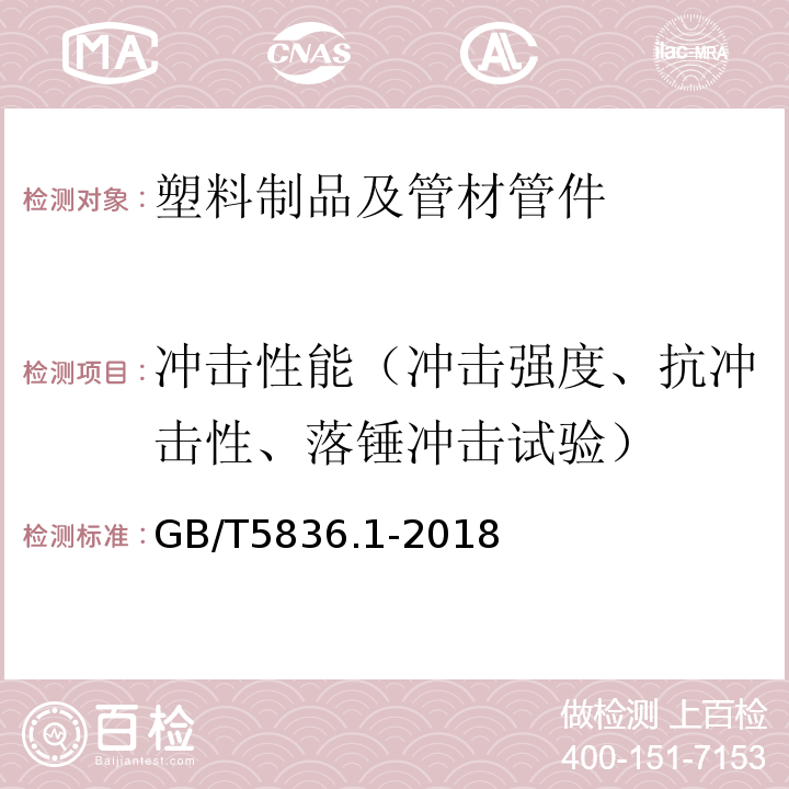 冲击性能（冲击强度、抗冲击性、落锤冲击试验） 建筑排水用硬聚氯乙烯(PVC-U)管材 GB/T5836.1-2018