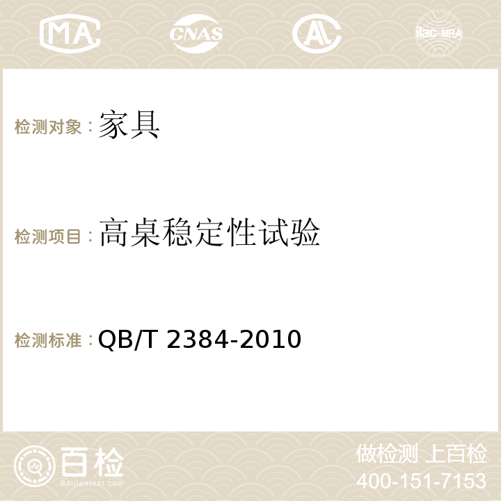 高桌稳定性试验 木制写字桌 QB/T 2384-2010 （6.5.3）