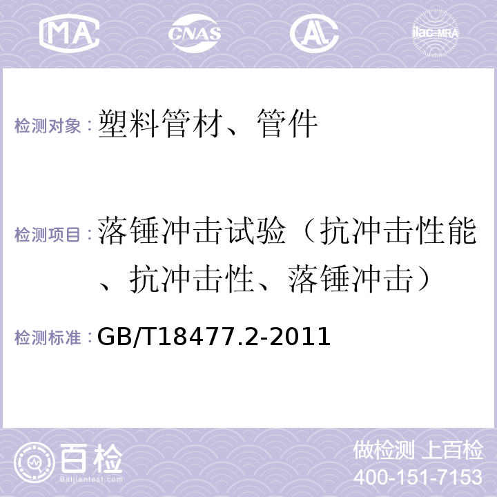 落锤冲击试验（抗冲击性能、抗冲击性、落锤冲击） 埋地排水用硬聚氯乙烯(PVC-U)结构壁管道系统　第2部分：加筋管材GB/T18477.2-2011