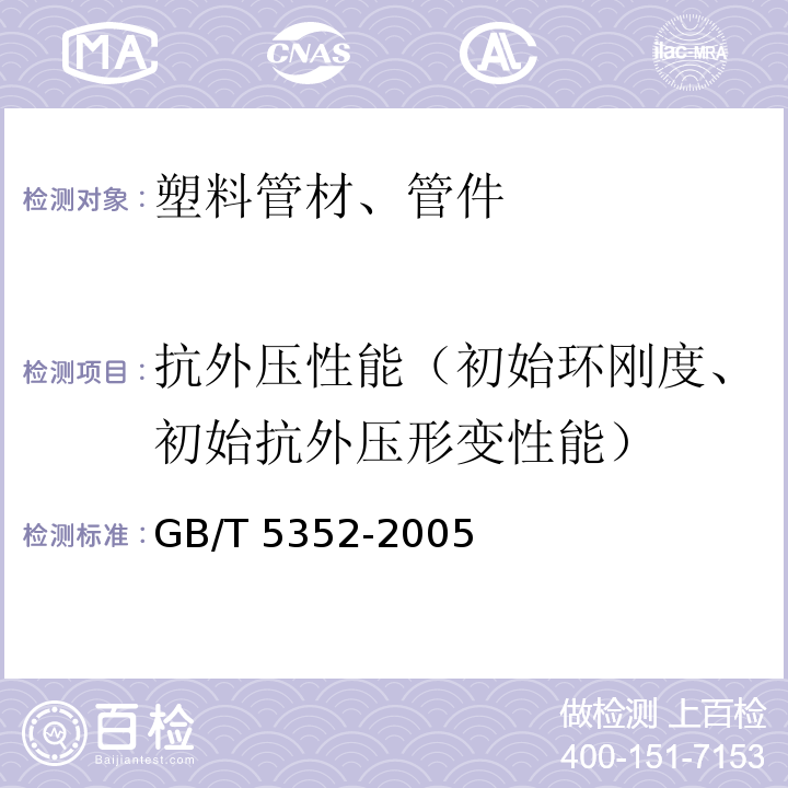 抗外压性能（初始环刚度、初始抗外压形变性能） 纤维增强热固性塑料管平行板外载性能试验方法 GB/T 5352-2005