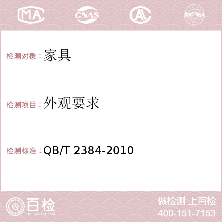 外观要求 木制写字桌 QB/T 2384-2010 （6.2）