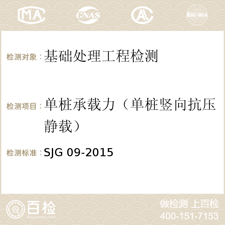 单桩承载力（单桩竖向抗压静载） 深圳市建筑基桩检测规程 SJG 09-2015