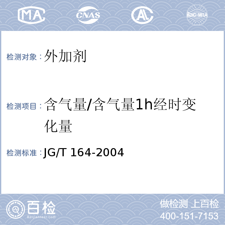 含气量/含气量1h经时变化量 砌筑砂浆增塑剂JG/T 164-2004 附录A