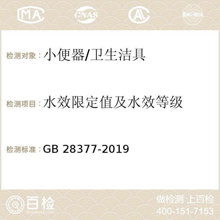 水效限定值及水效等级 小便器水效限定值及水效等级 /GB 28377-2019