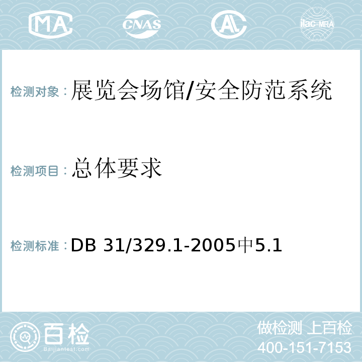 总体要求 DB31 329.1-2005 重点单位重要部位安全技术防范系统要求 第1部分:展览会场馆