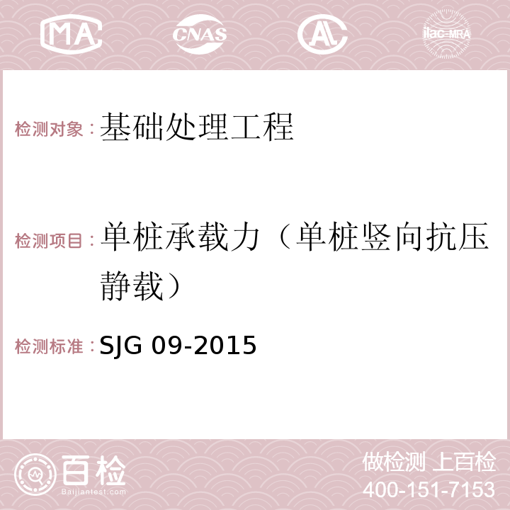 单桩承载力（单桩竖向抗压静载） 深圳市建筑基桩检测规程 SJG 09-2015