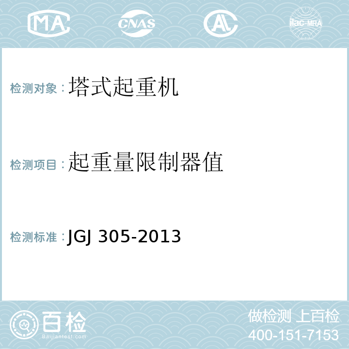 起重量限制器值 建筑施工升降设备设施检验标准JGJ 305-2013