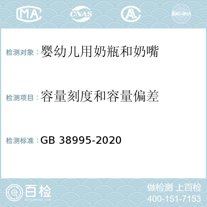 容量刻度和容量偏差 婴幼儿用奶瓶和奶嘴GB 38995-2020