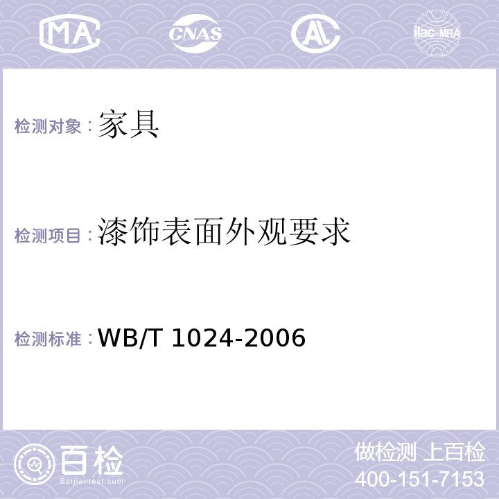 漆饰表面外观要求 木质门 WB/T 1024-2006 （7.2）