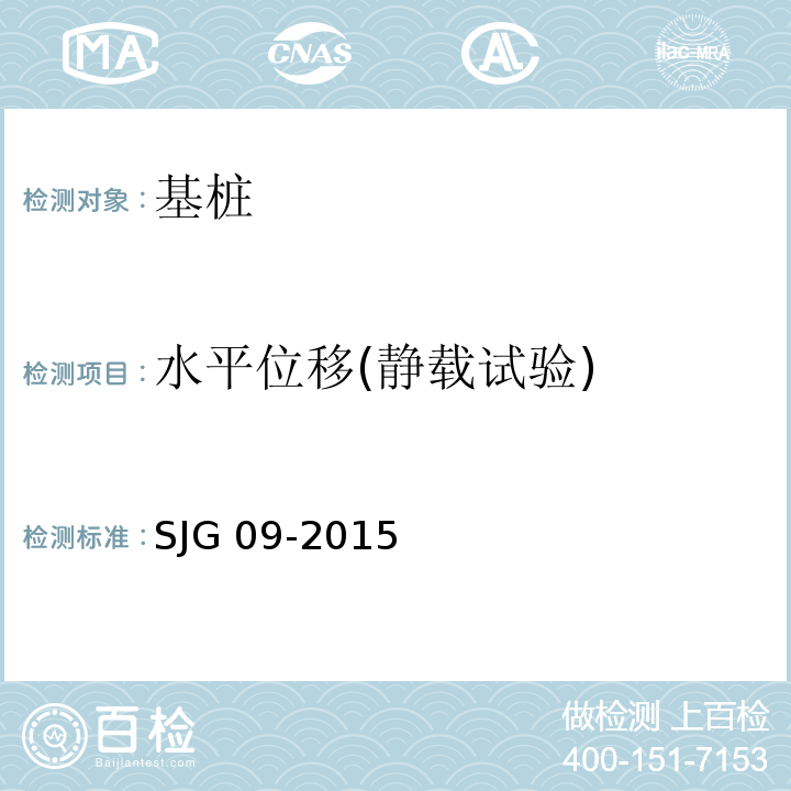 水平位移(静载试验) 深圳市建筑基桩检测规程SJG 09-2015