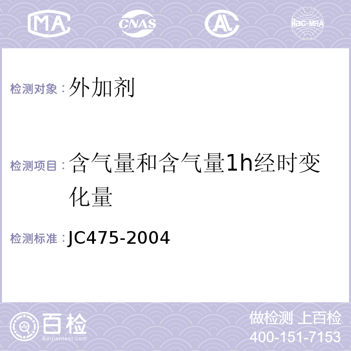 含气量和含气量1h经时变化量 混凝土防冻剂 JC475-2004