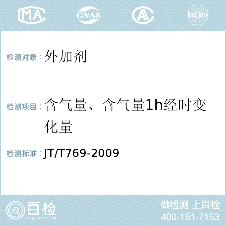 含气量、含气量1h经时变化量 公路工程 聚羧酸系高性能减水剂 JT/T769-2009