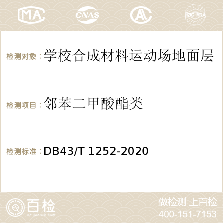 邻苯二甲酸酯类 DB43/T 1252-2020 合成材料运动场地面层通用技术要求