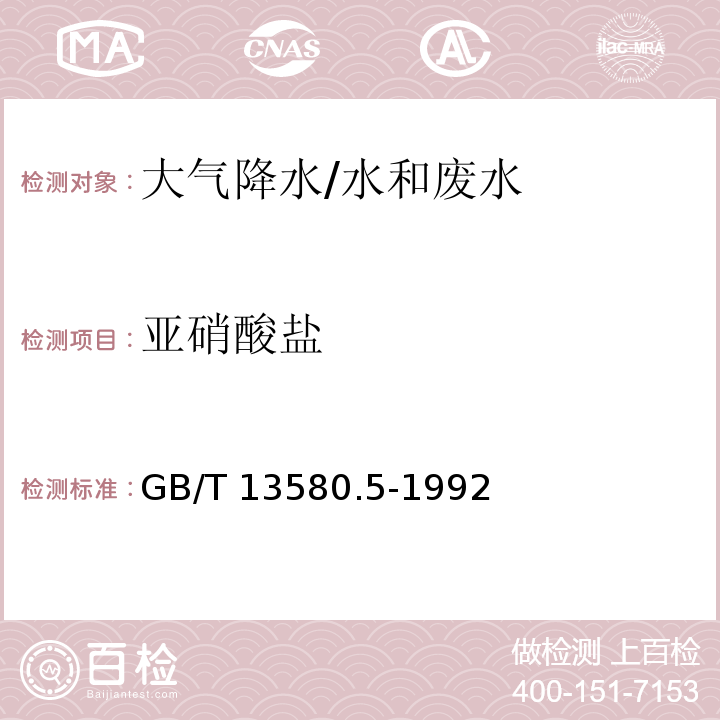 亚硝酸盐 大气降水中氟、氯、亚硝酸盐、硝酸盐、硫酸盐的测定 离子色谱法/GB/T 13580.5-1992