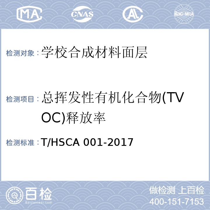 总挥发性有机化合物(TVOC)释放率 CA 001-2017 学校合成材料面层运动场地建设标准T/HS