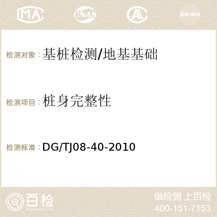 桩身完整性 地基处理技术规范 /DG/TJ08-40-2010