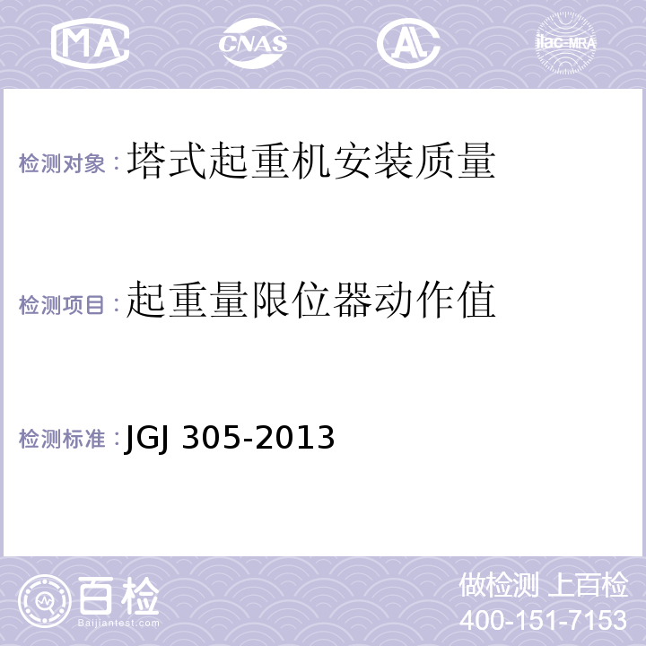 起重量限位器动作值 建筑施工升降设备设施检验标准 JGJ 305-2013