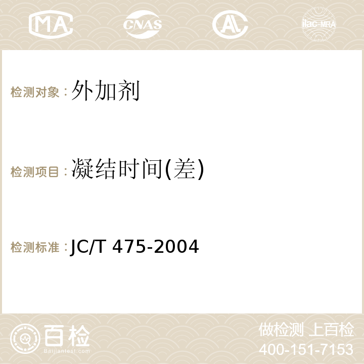 凝结时间(差) 混凝土防冻剂 JC/T 475-2004