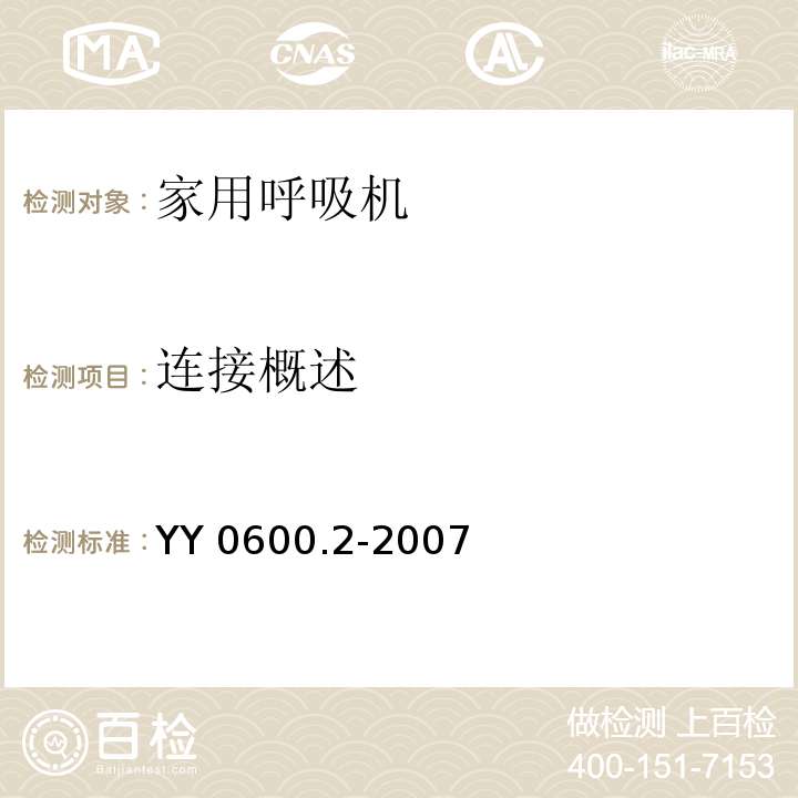 连接概述 YY 0600.2-2007 医用呼吸机基本安全和主要性能专用要求 第2部分:依赖呼吸机患者使用的家用呼吸机