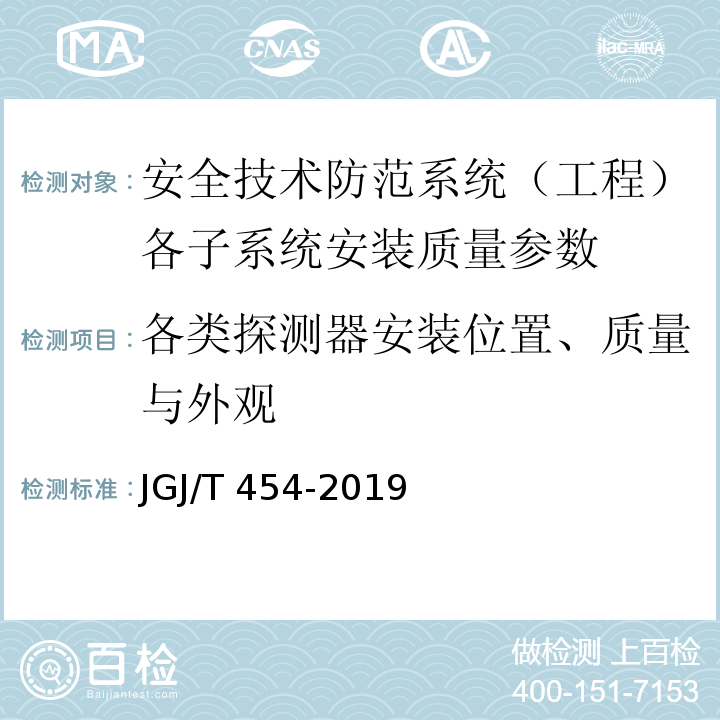 各类探测器安装位置、质量与外观 智能建筑工程质量检测标准 JGJ/T 454-2019