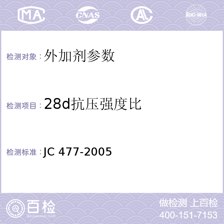 28d抗压强度比 喷射混凝土用速凝剂 JC 477-2005