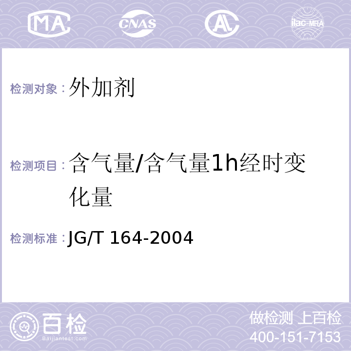 含气量/含气量1h经时变化量 砂浆增塑剂 JG/T 164-2004/附录A