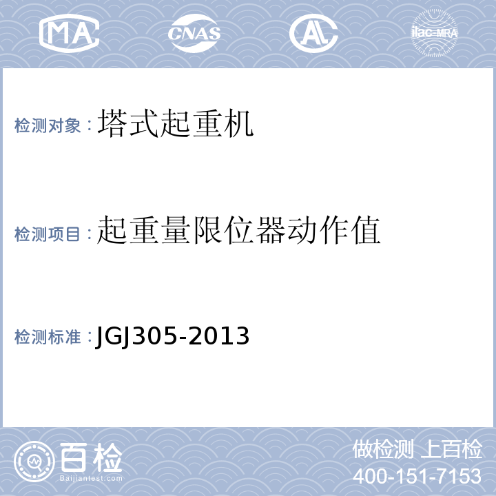 起重量限位器动作值 建筑施工升降设施检验标准 JGJ305-2013