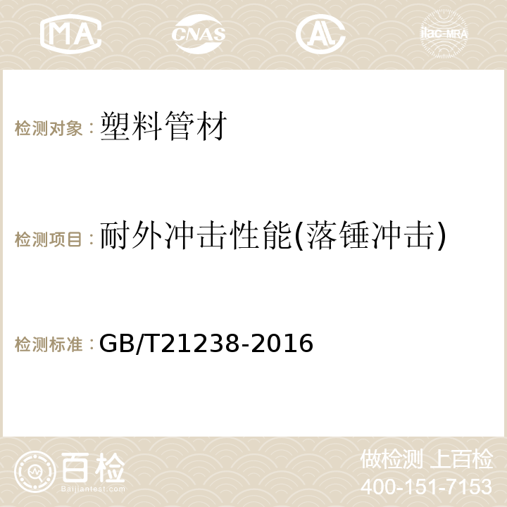 耐外冲击性能(落锤冲击) 玻璃纤维增强塑料夹砂管 GB/T21238-2016