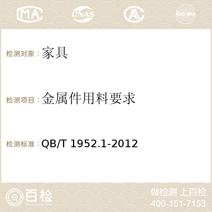 金属件用料要求 软体家具 沙发 QB/T 1952.1-2012