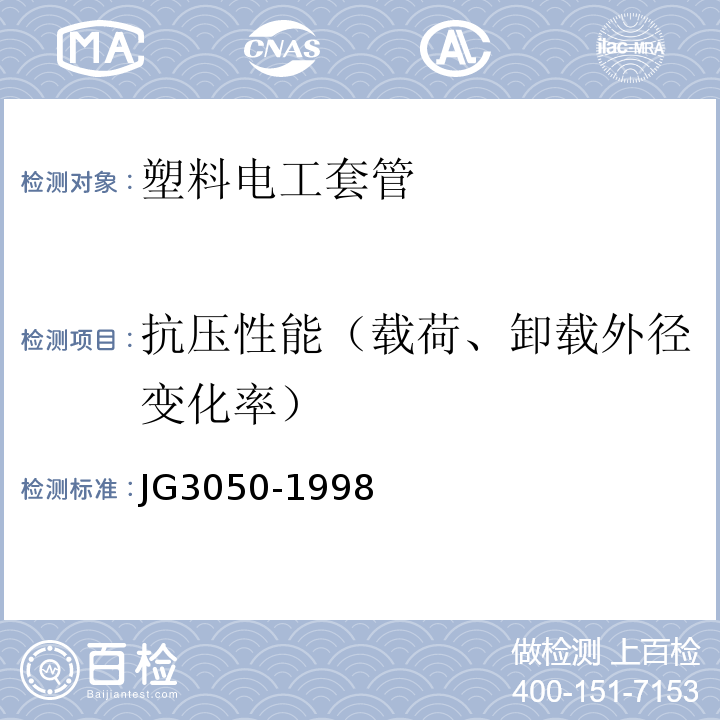 抗压性能（载荷、卸载外径变化率） 建筑用绝缘电工套管及配件 JG3050-1998