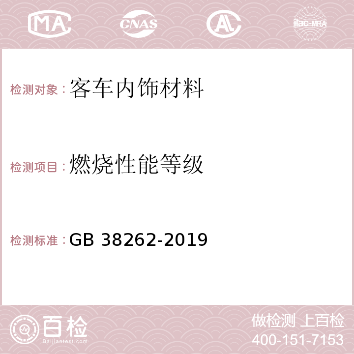 燃烧性能等级 GB 38262-2019 客车内饰材料的燃烧特性