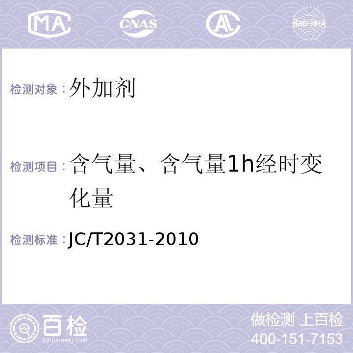 含气量、含气量1h经时变化量 水泥砂浆防冻剂 JC/T2031-2010