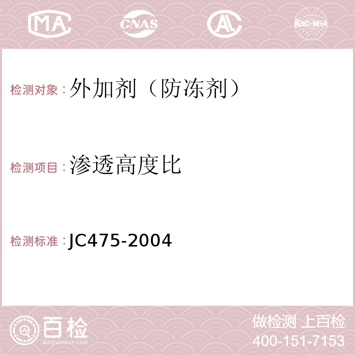 渗透高度比 混凝土防冻剂 (JC475-2004)