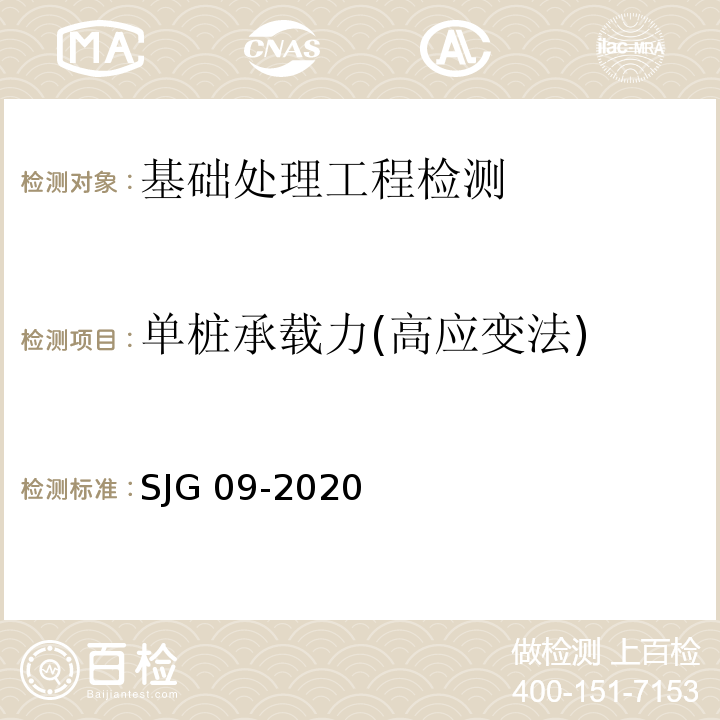 单桩承载力(高应变法) 深圳市建筑基桩检测规程 SJG 09-2020