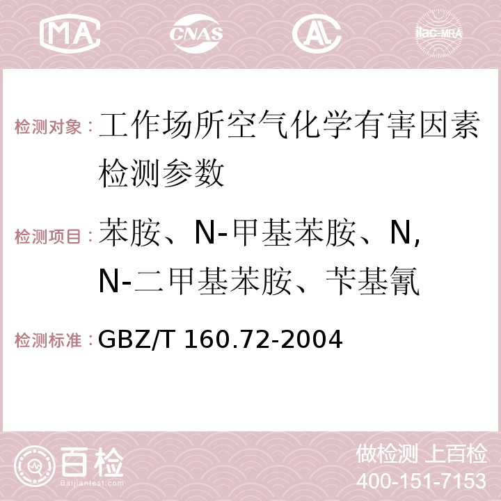 苯胺、N-甲基苯胺、N,N-二甲基苯胺、苄基氰 工作场所空气中有毒物质的测定 芳香族胺类化合物溶剂解吸-气相色谱法）GBZ/T 160.72-2004