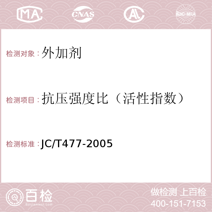 抗压强度比（活性指数） JC/T 477-2005 【强改推】喷射混凝土用速凝剂