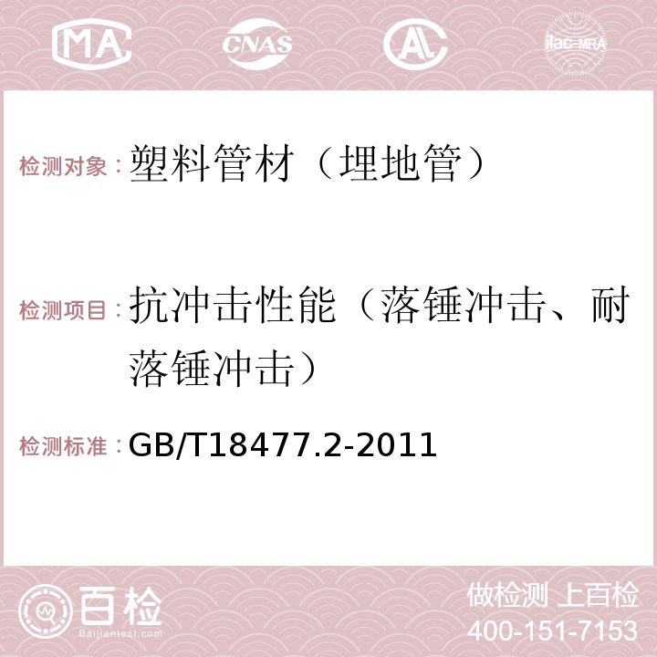 抗冲击性能（落锤冲击、耐落锤冲击） 埋地排水用硬聚氯乙烯(PVC-U)结构壁管道系统 第2部分：加筋管材 GB/T18477.2-2011