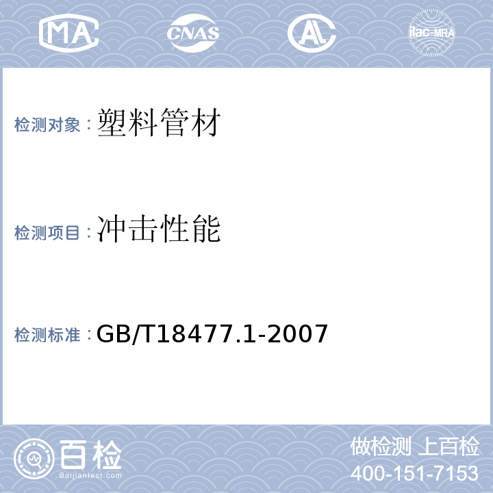 冲击性能 埋地排水用硬聚氯乙烯(PVU)结构壁管道系统 第部分：双壁波纹管材GB/T18477.1-2007