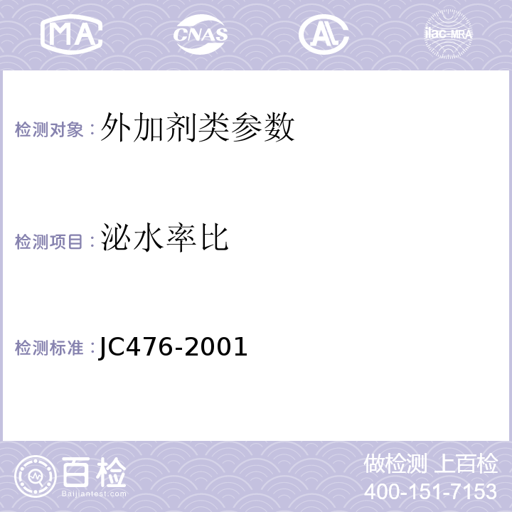 泌水率比 JC 476-2001 混凝土膨胀剂