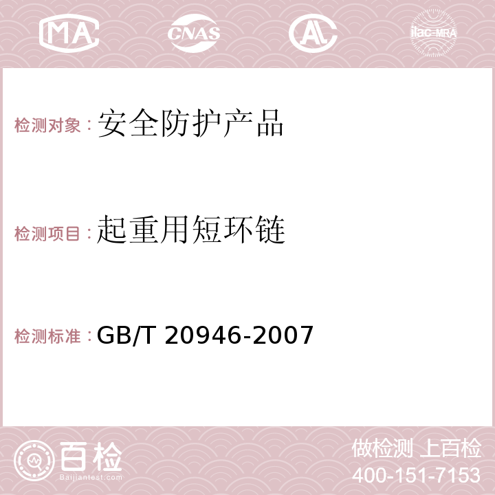 起重用短环链 GB/T 20946-2007 起重用短环链 验收总则