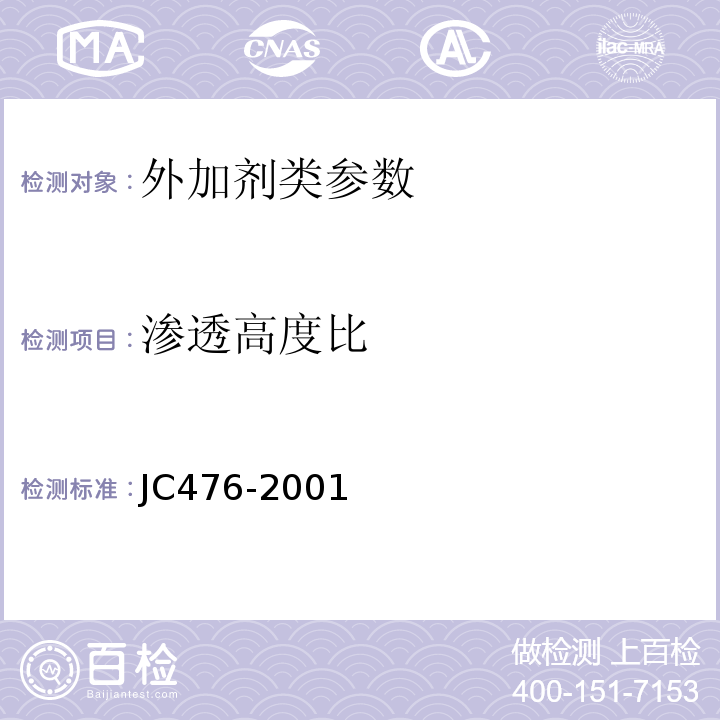渗透高度比 JC 476-2001 混凝土膨胀剂