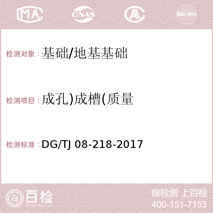 成孔)成槽(质量 建筑地基与基桩检测技术规程 /DG/TJ 08-218-2017