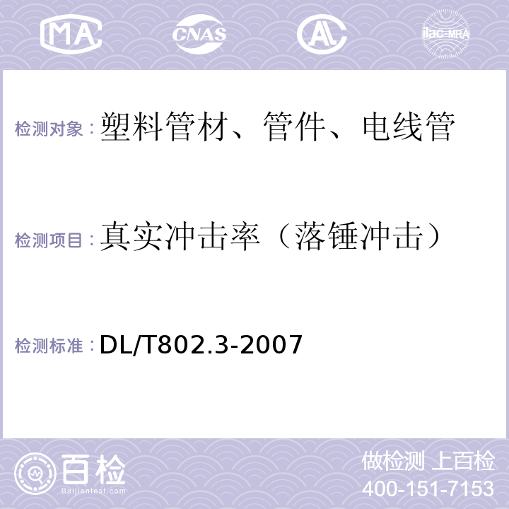 真实冲击率（落锤冲击） 电力电缆用导管技术条件第3部分：氯化聚氯乙烯及硬聚氯乙烯塑料电缆导管 DL/T802.3-2007