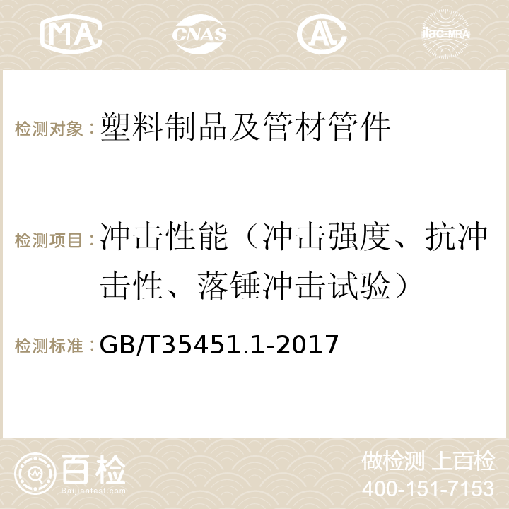 冲击性能（冲击强度、抗冲击性、落锤冲击试验） GB/T 35451.1-2017 埋地排水排污用聚丙烯（PP）结构壁管道系统 第1部分：聚丙烯双壁波纹管材