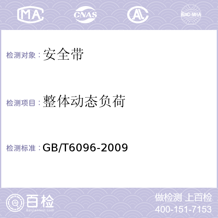 整体动态负荷 安全带 GB/T6096-2009