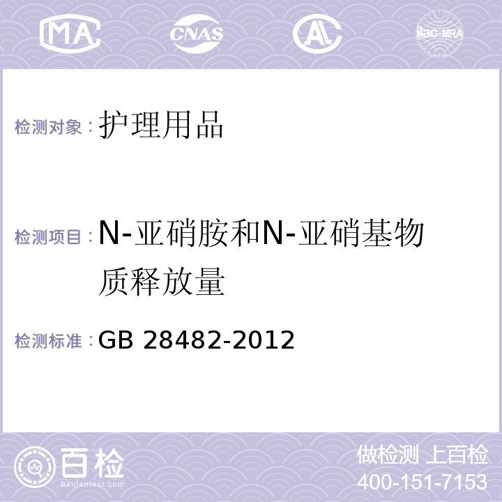 N-亚硝胺和N-亚硝基物质释放量 婴幼儿安抚奶嘴安全要求　GB 28482-2012 （9.4）