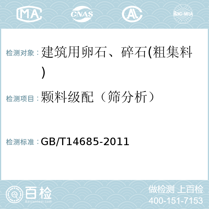 颗料级配（筛分析） 建设用卵石、碎石 GB/T14685-2011